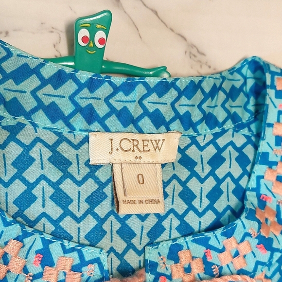 J. Crew geometric print embroidered tassel tie top, size 0 (runs big) - Picture 3 of 6